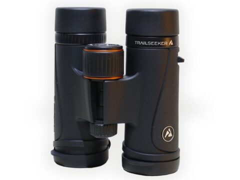 black binoculars with orange detail