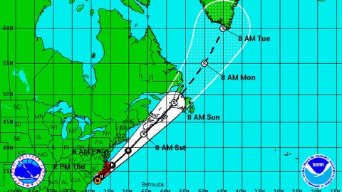 Large storm systems, like 2014's Hurricane Arthur pictures here, may drive some birds far off-course.