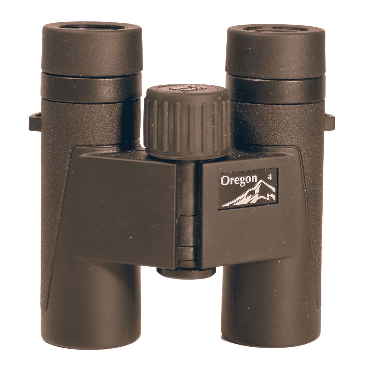 Black binoculars with a silver mountain logo and the word "Oregon."