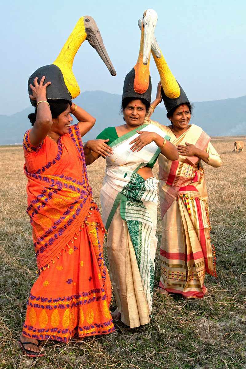 Hargila army members celebrate Greater Adjutants at a local festival. Photo by Gerrit Vyn.