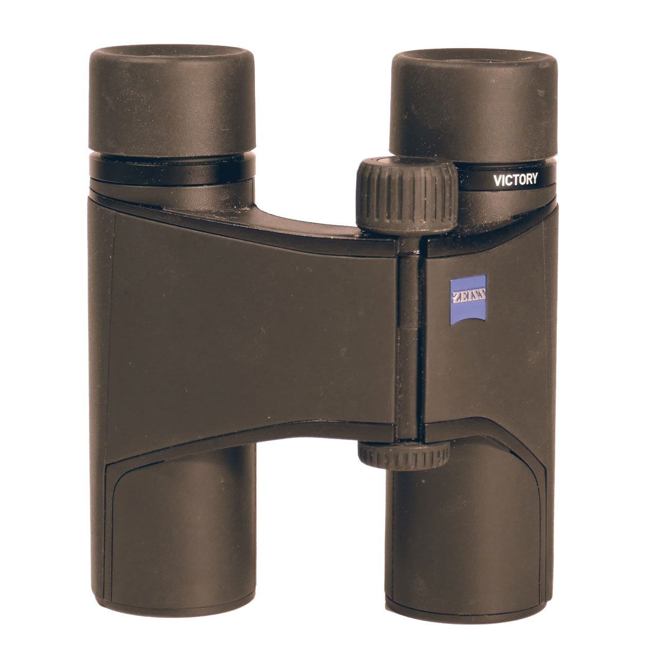 black binoculars with blue Zeiss logo.